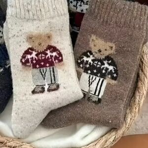 Polo RL 2 PairsCozy Bear Patterned  Socks - Brown and Cream